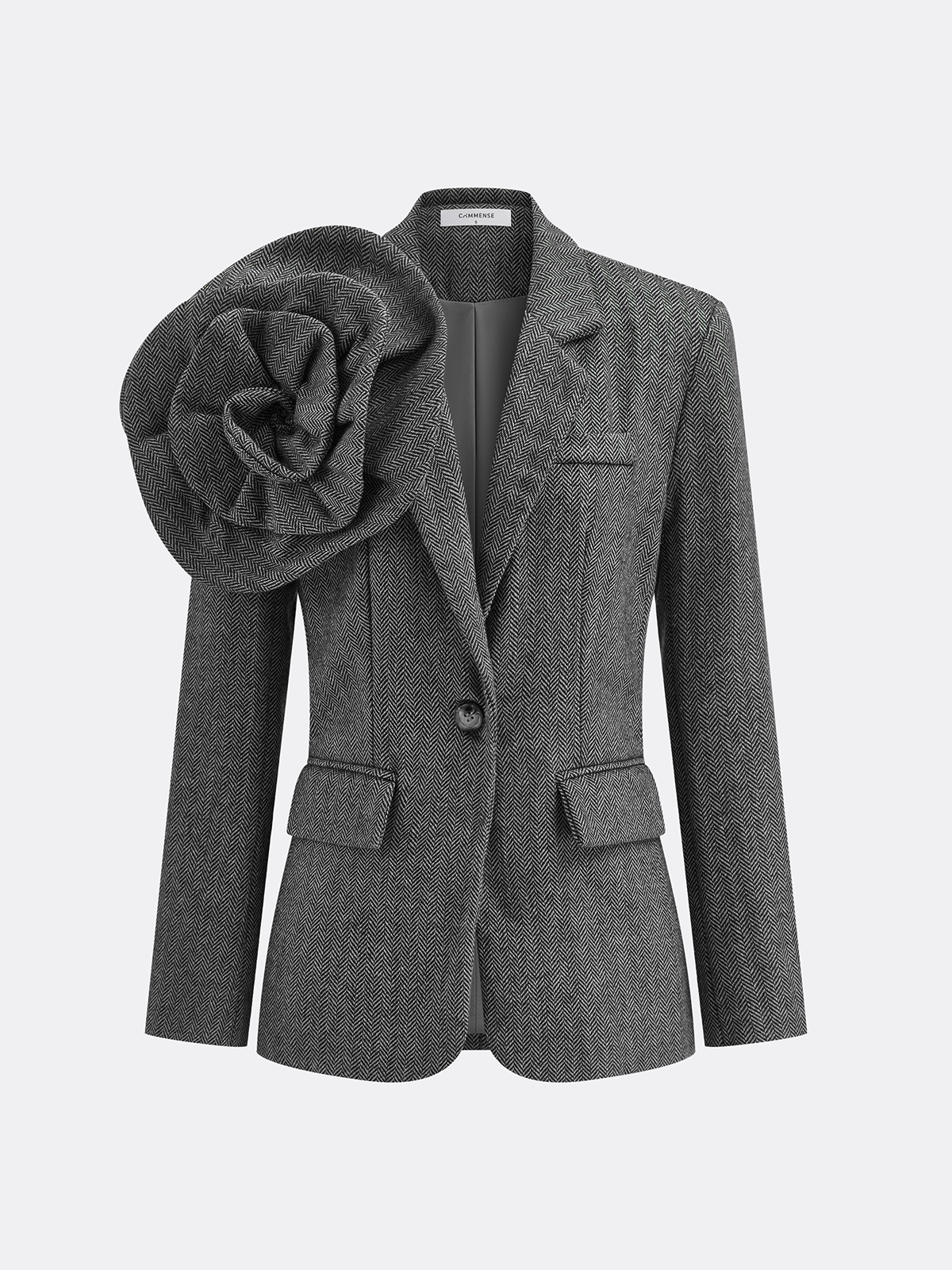 Single Button Floral Tweed Blazer