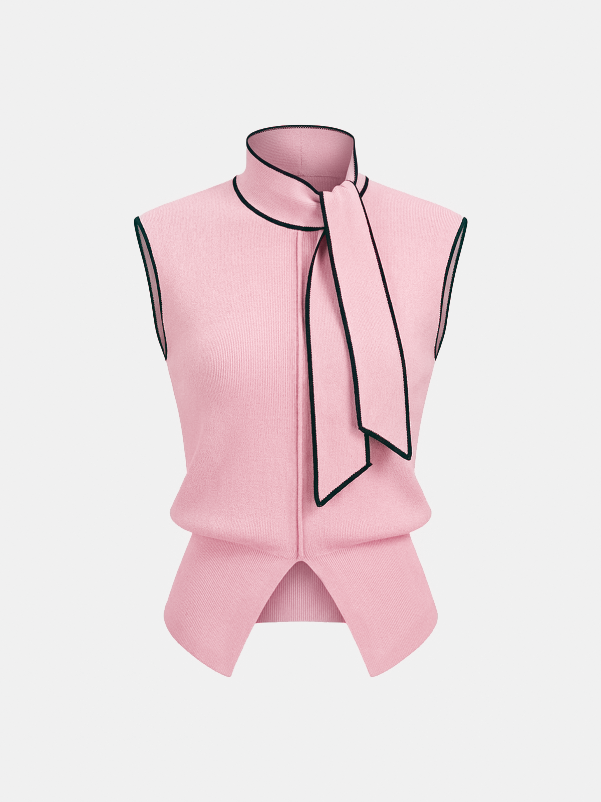 Color-blocked trim tie-neck sweater vest