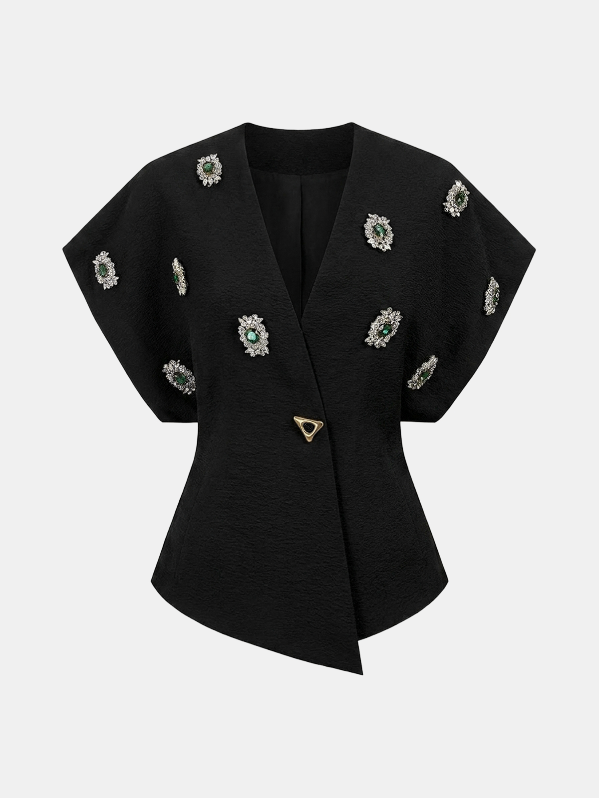 Women's Rhinestone-Studded V-Neck Short-Sleeve Top