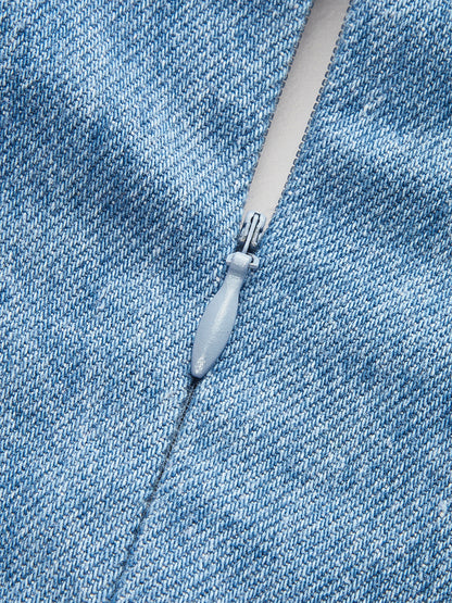 Women's Denim Dress — Halter Neck Buckle Detail
