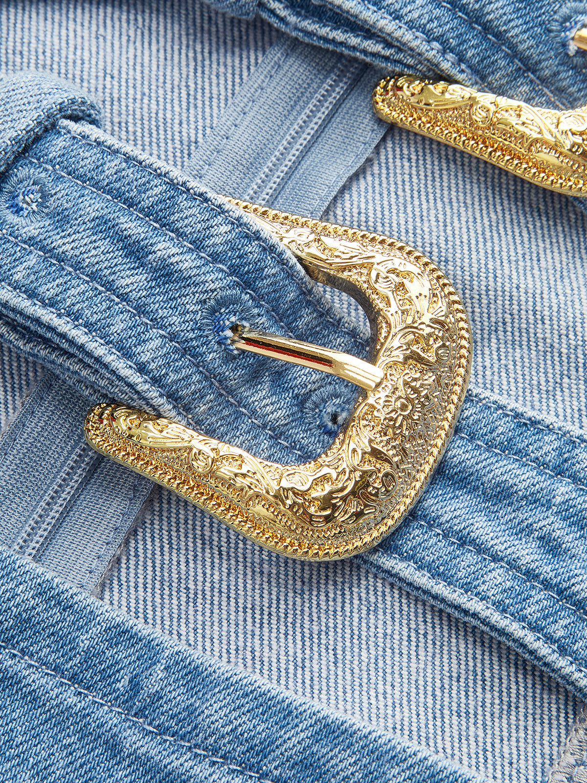 Women's Denim Dress — Halter Neck Buckle Detail