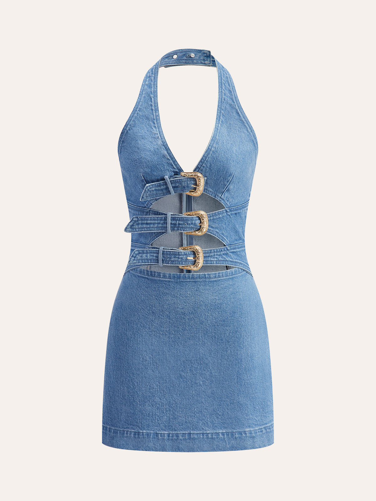 Women's Denim Dress — Halter Neck Buckle Detail