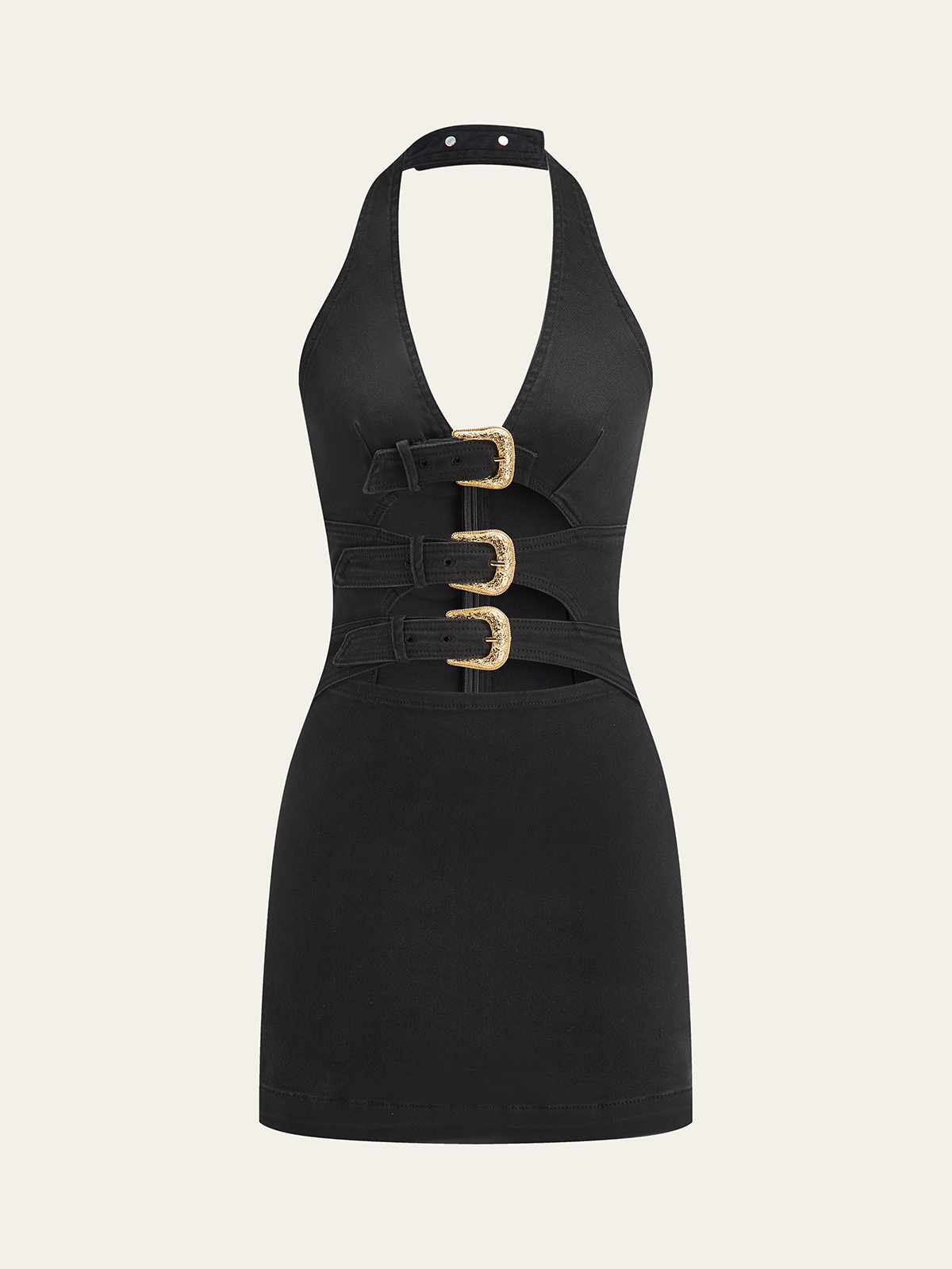 Women's Denim Dress — Halter Neck Buckle Detail
