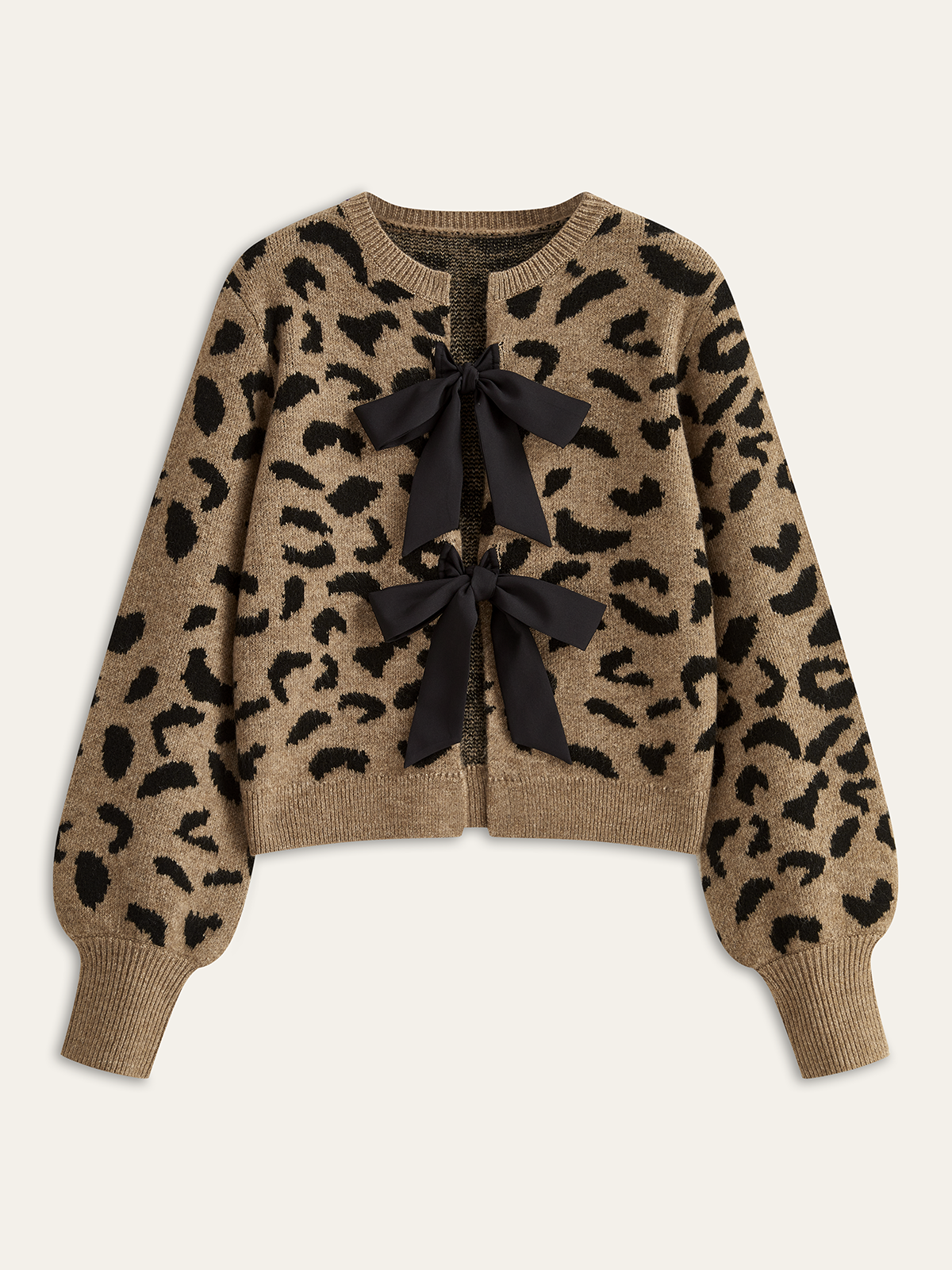 Leopard print knit top with bow