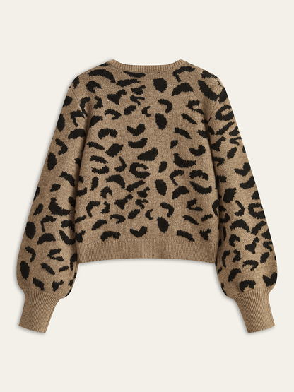 Leopard print knit top with bow