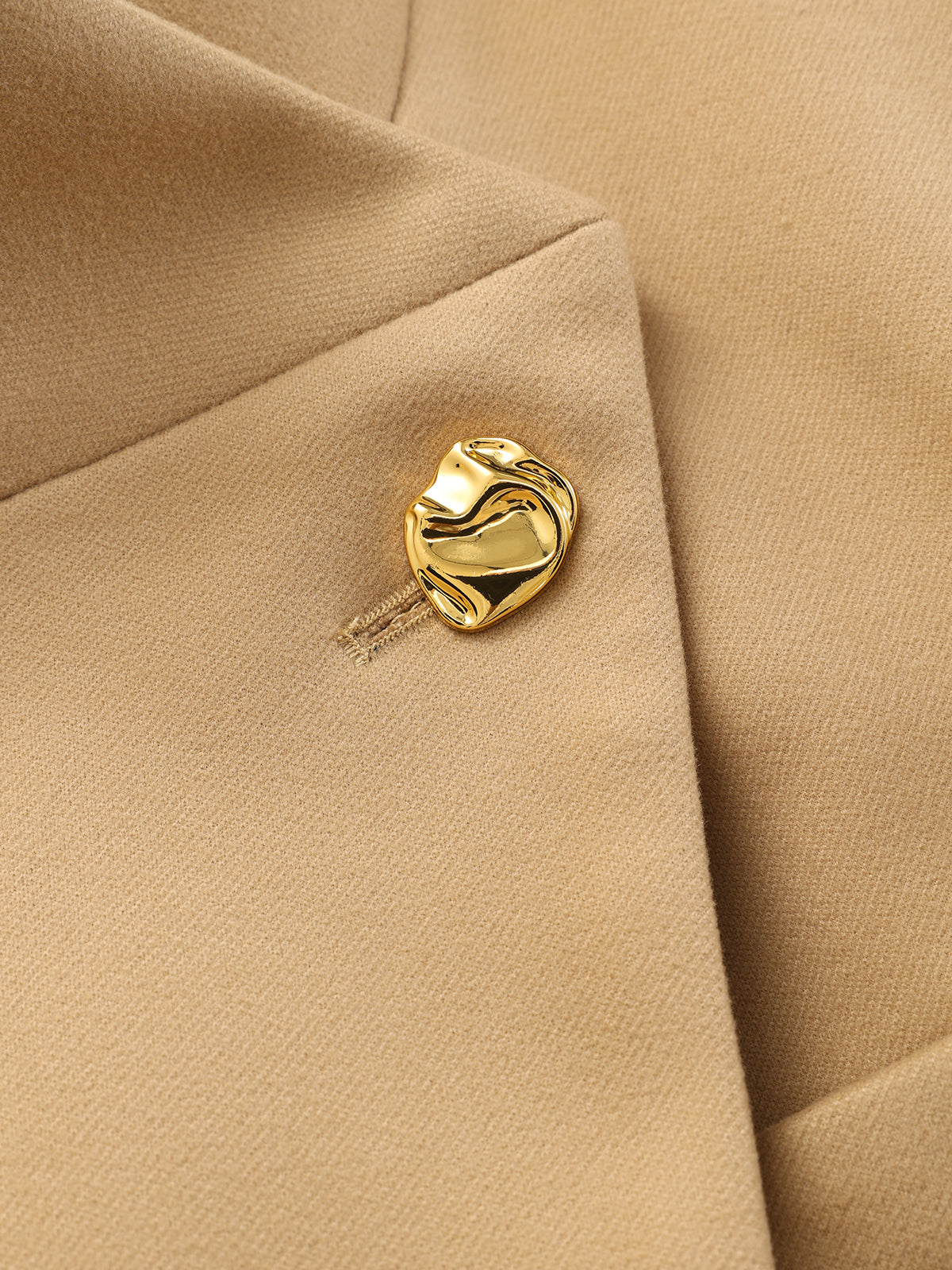 Long coat with stand-up collar and metal buttons