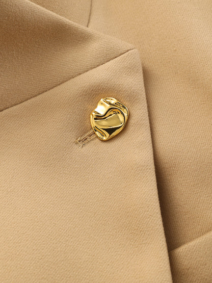Long coat with stand-up collar and metal buttons