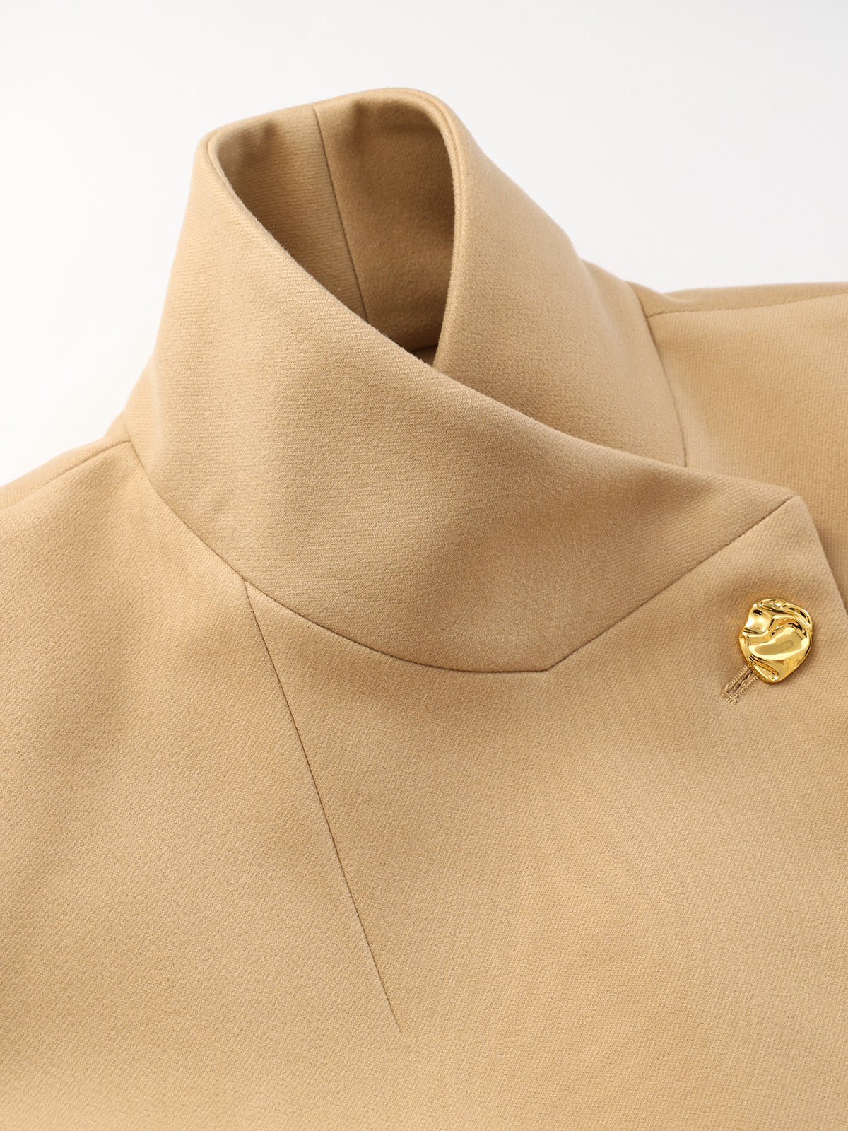 Long coat with stand-up collar and metal buttons
