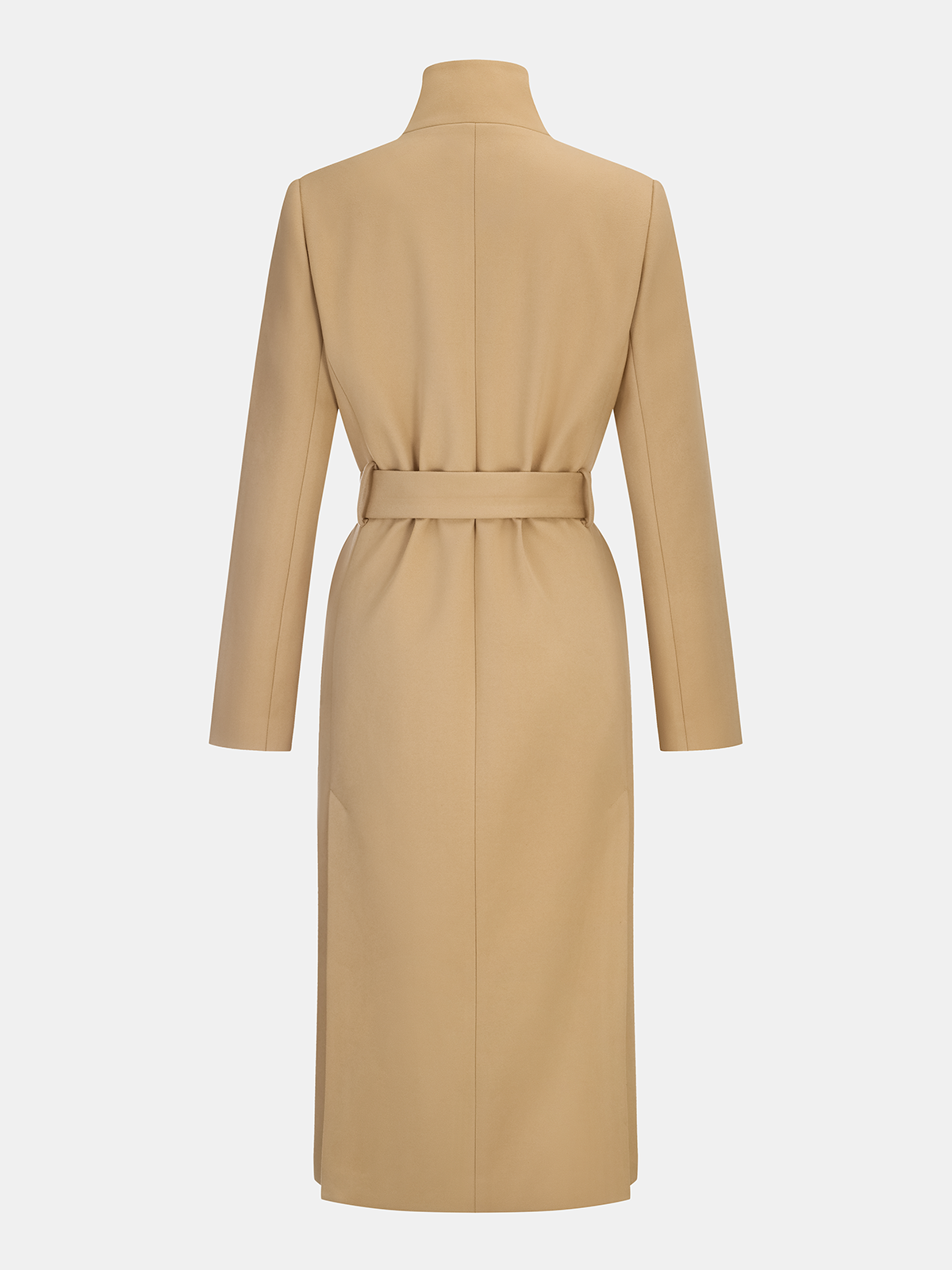 Long coat with stand-up collar and metal buttons