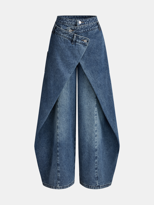 Women's Wide-Leg Jeans — Cross-Front Design