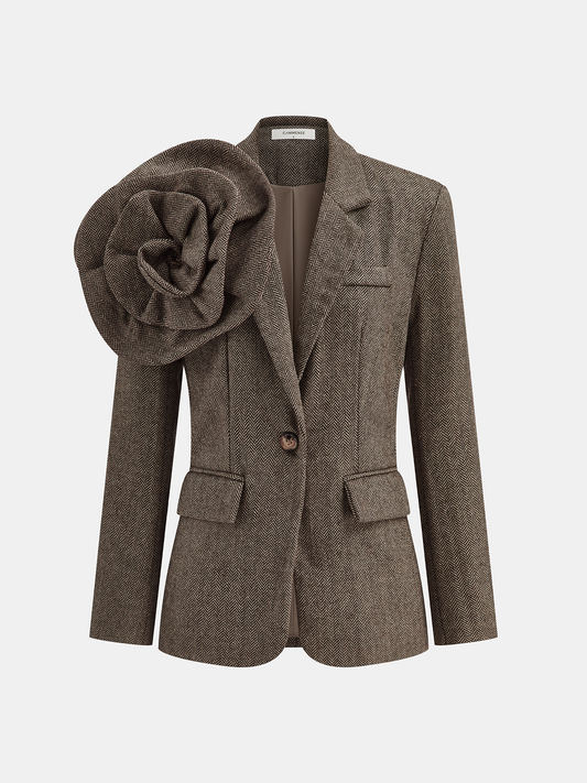 Single Button  Floral Tweed Blazer