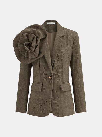 Single Button  Floral Tweed Blazer