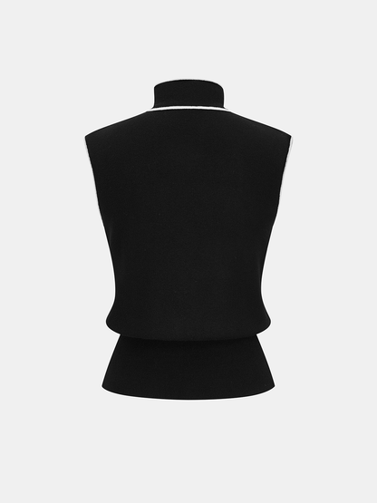 Color-blocked trim tie-neck sweater vest