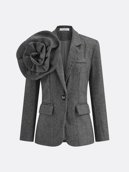 Single Button  Floral Tweed Blazer