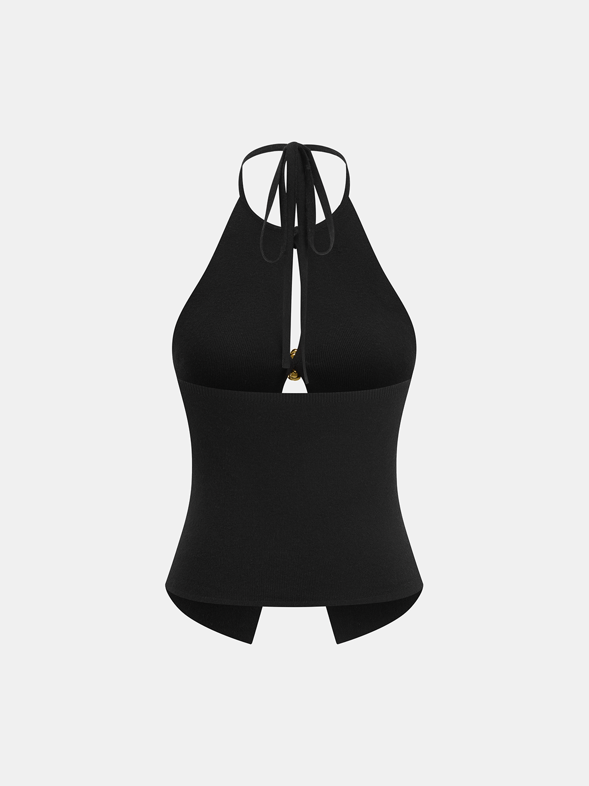 Women's Cut-Out Knit Halter Top — Floral Button Detail