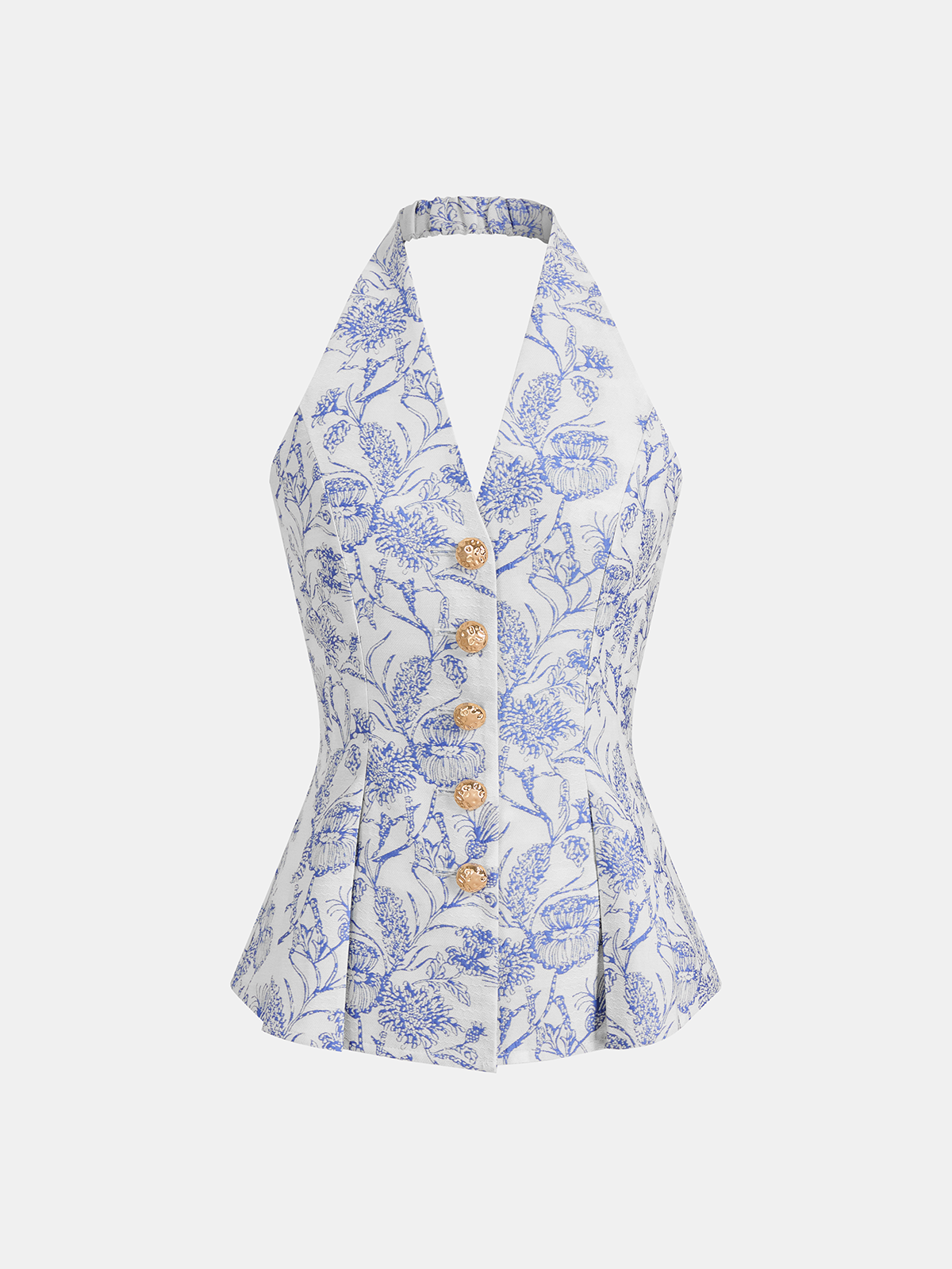 Women's Halter Vest Top — Floral Print Button-Front Design