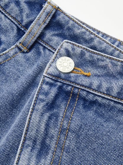 Denim Midi Skirt — Asymmetric Slit Detail