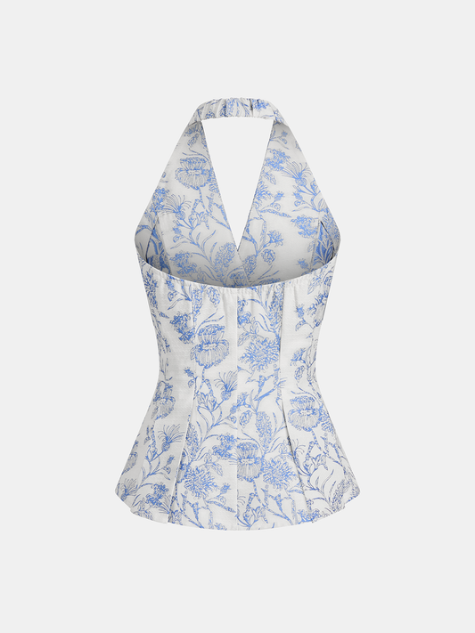 Women's Halter Vest Top — Floral Print Button-Front Design