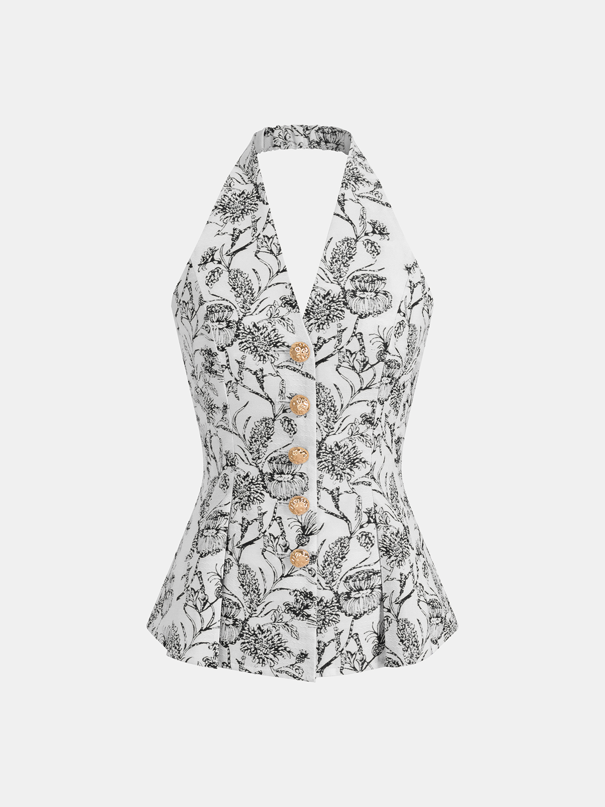 Women's Halter Vest Top — Floral Print Button-Front Design