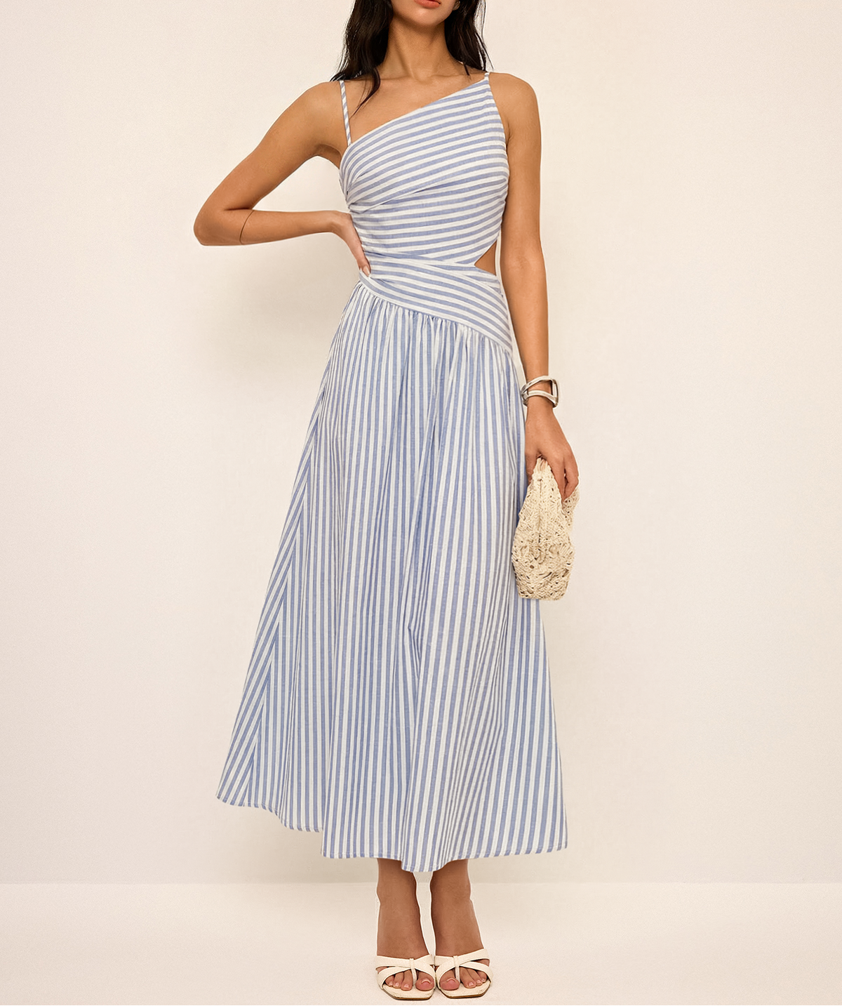 Women's Striped Cami Maxi Dress — Cut-Out Asymmetric Style