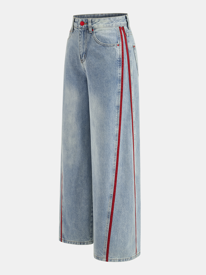 Women's side striped curved leg jeans