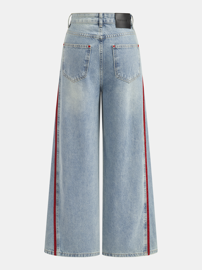 Women's side striped curved leg jeans