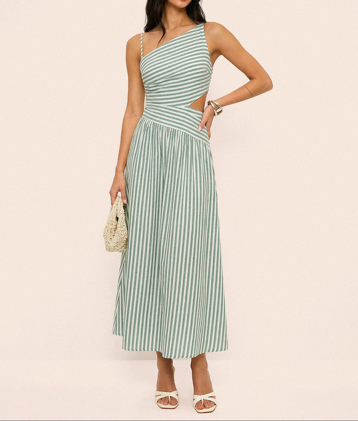 Women's Striped Cami Maxi Dress — Cut-Out Asymmetric Style