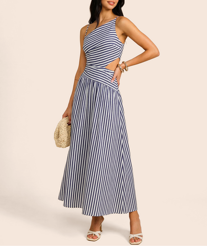Women's Striped Cami Maxi Dress — Cut-Out Asymmetric Style
