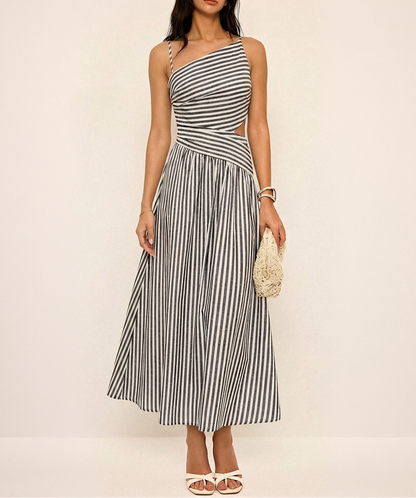 Women's Striped Cami Maxi Dress — Cut-Out Asymmetric Style