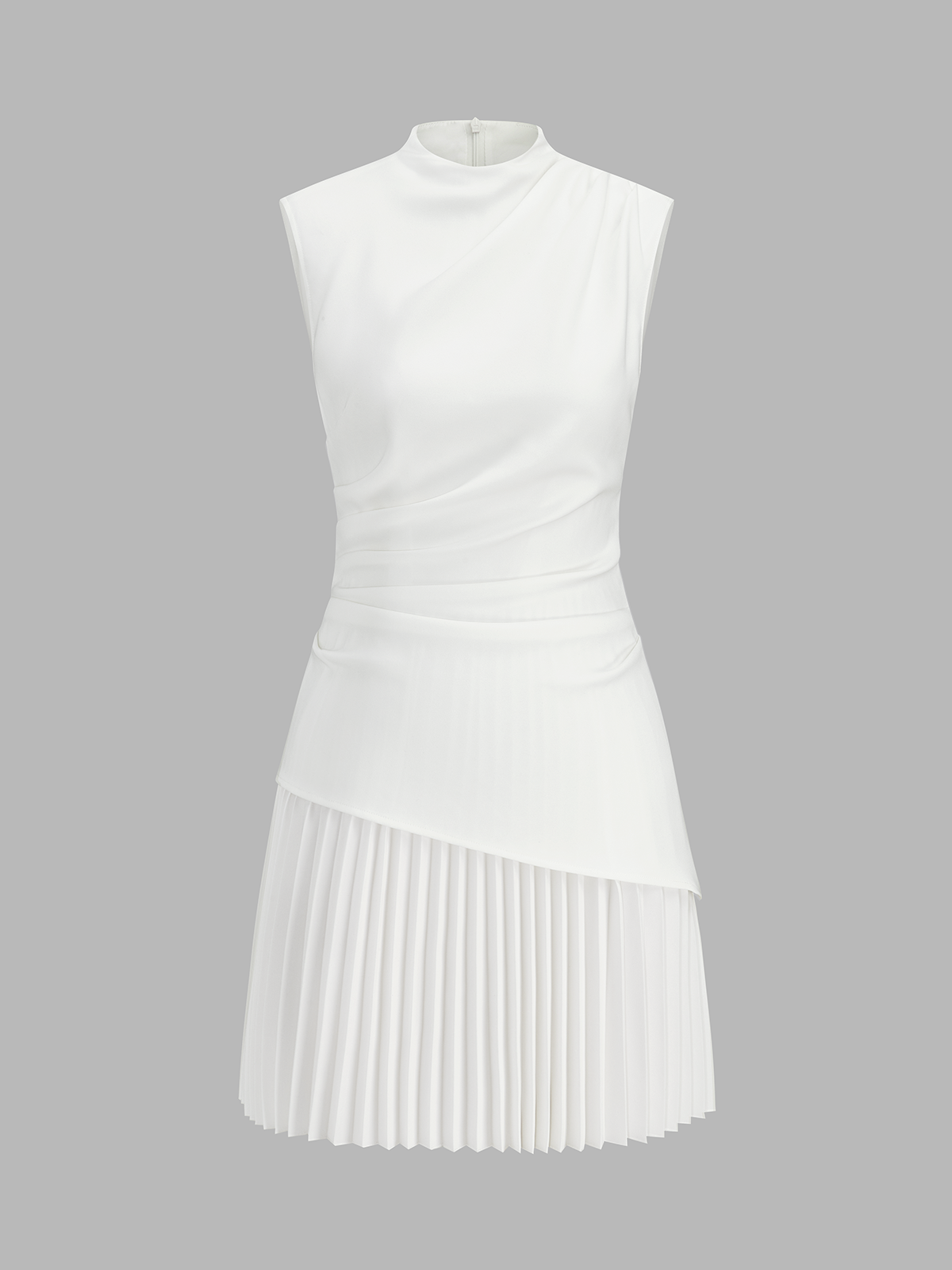 Sleeveless asymmetrical short pleated skirt