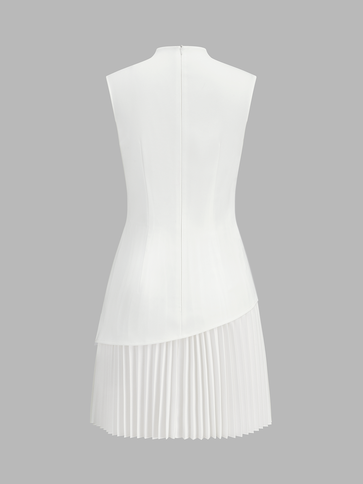 Sleeveless asymmetrical short pleated skirt