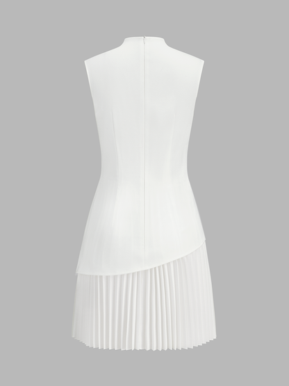 Sleeveless asymmetrical short pleated skirt