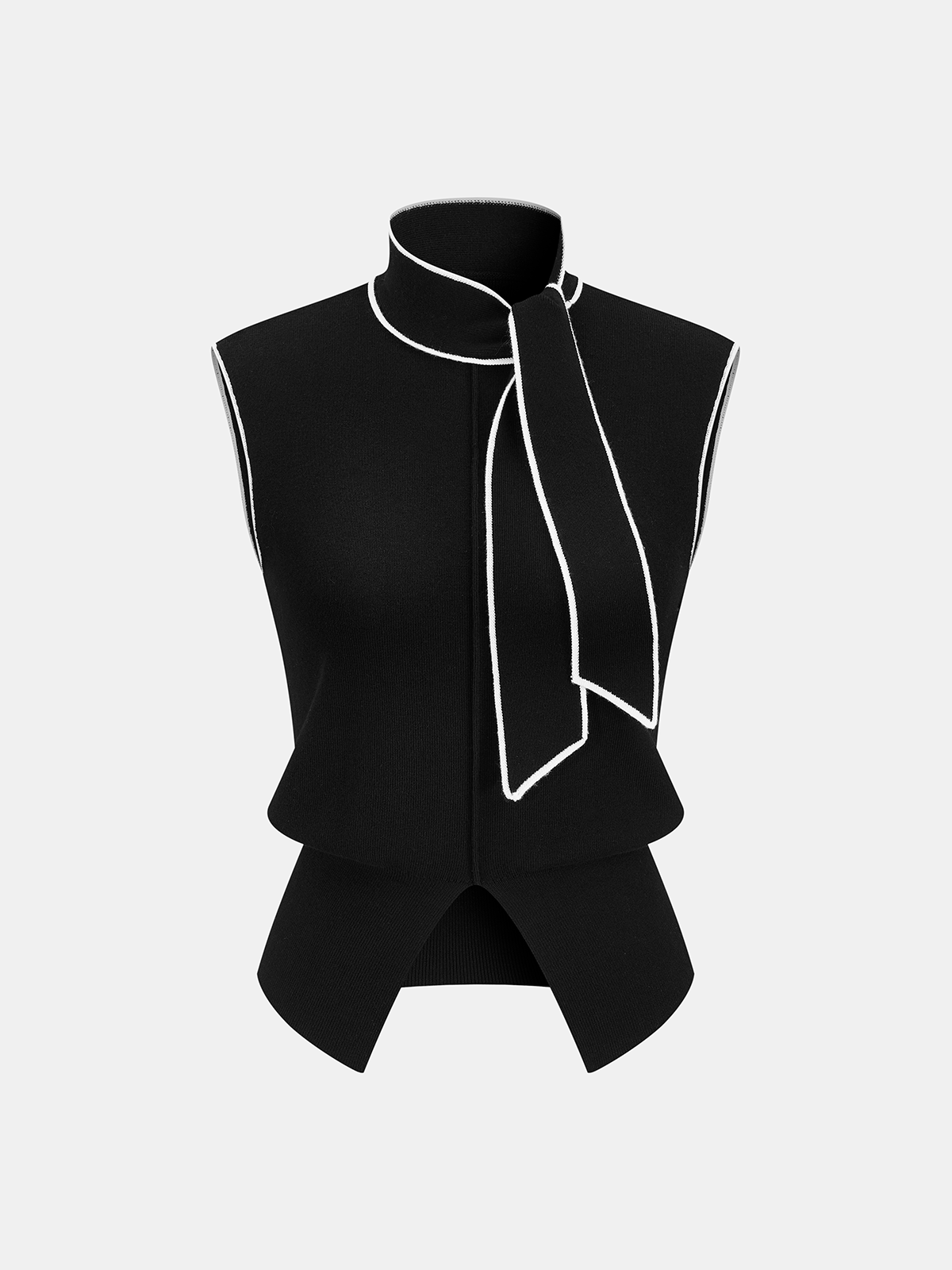 Color-blocked trim tie-neck sweater vest