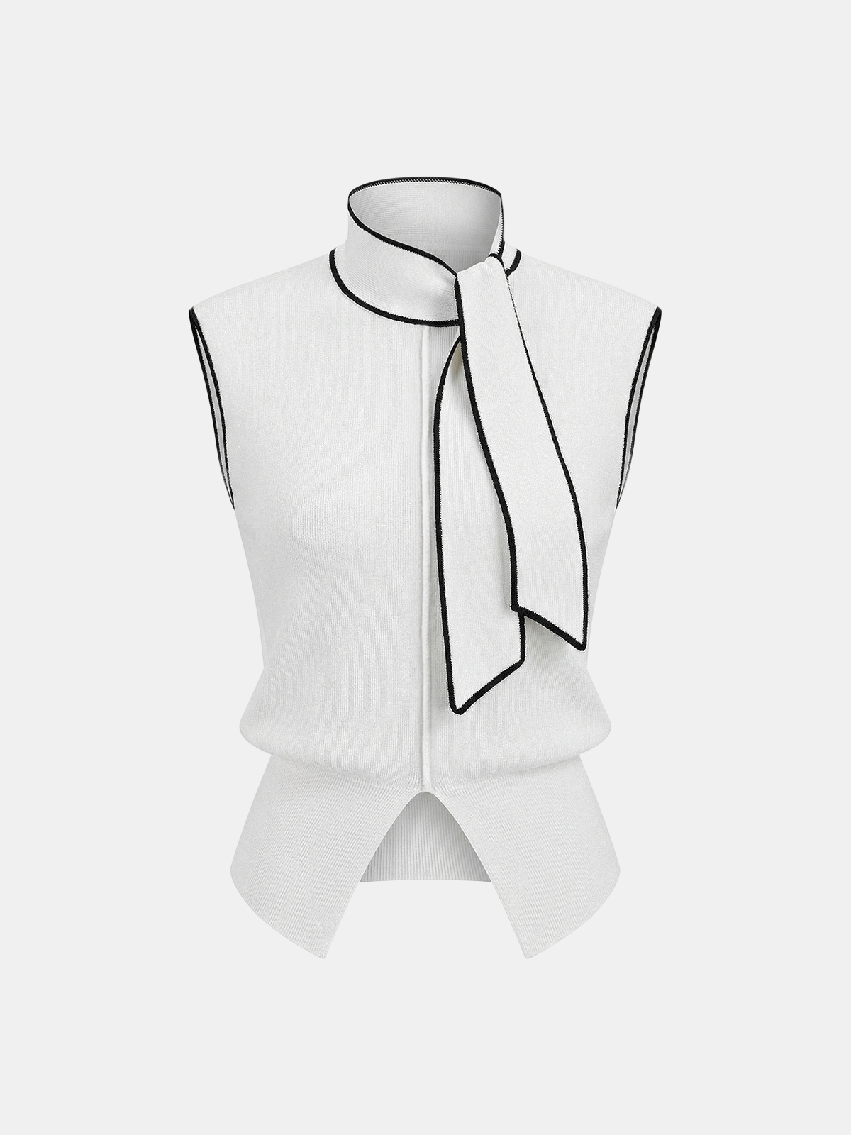 Color-blocked trim tie-neck sweater vest