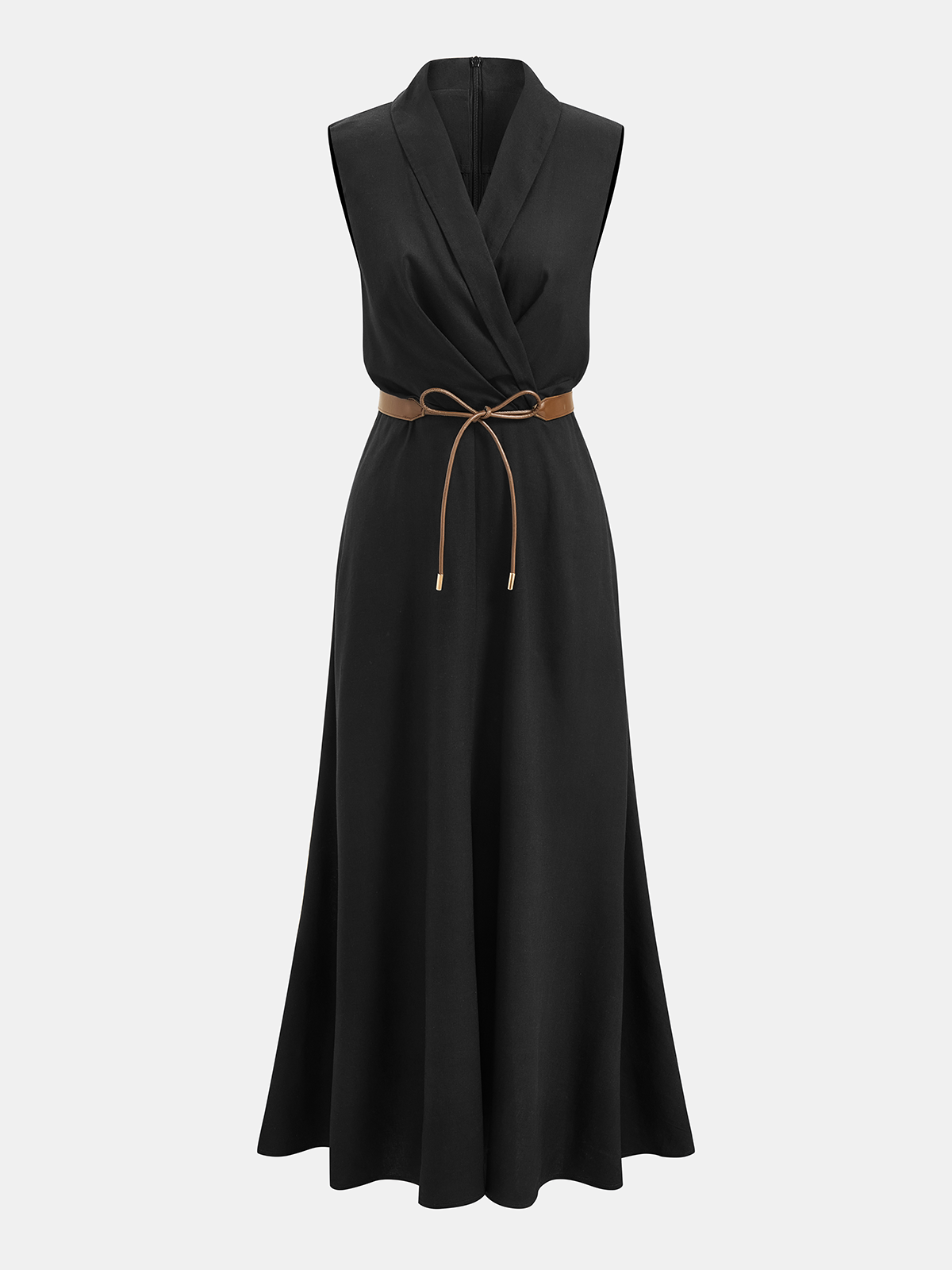 Flowy sleeveless maxi dress with tie