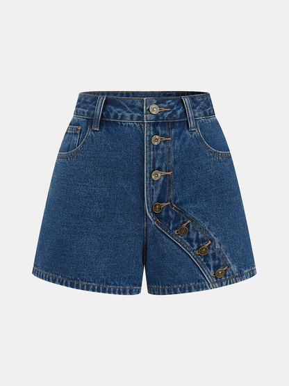 Women's Asymmetrical Button Detail Denim Shorts
