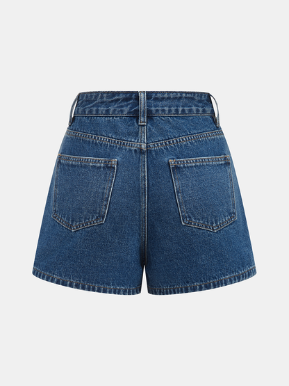 Women's Asymmetrical Button Detail Denim Shorts