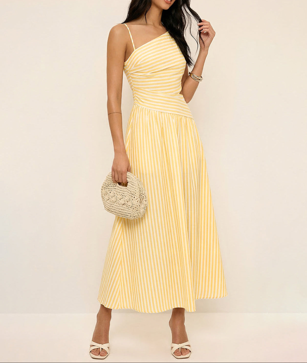 Women's Striped Cami Maxi Dress — Cut-Out Asymmetric Style